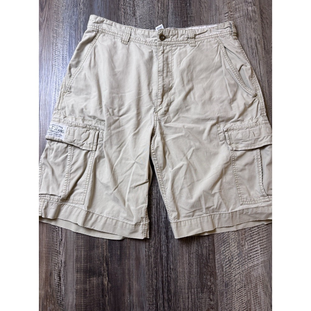 VTG Polo Jeans Co Ralph Lauren Cargo Shorts 34 Khaki Relaxed Fit Baggy